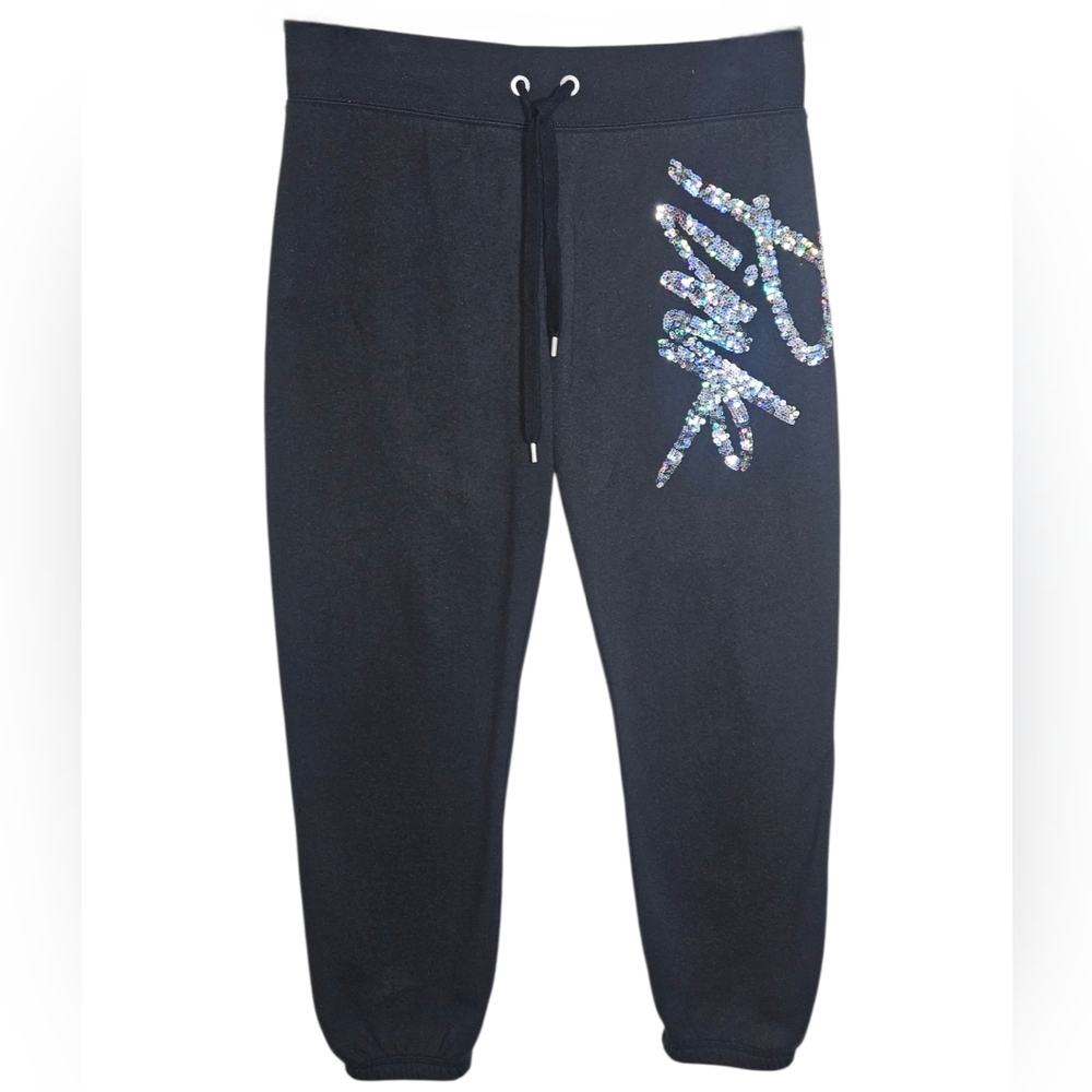 PINK Victoria's Secret Y2K Black Bling Sequined Sweatpants/ Joggers Size S